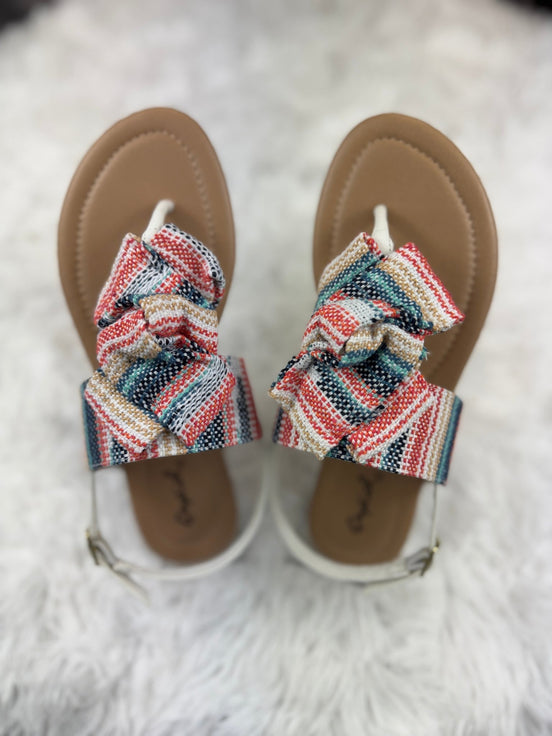 Multicolored Stella Shoes sling back sandals featuring a stylish design with multiple vibrant colors and open heel.