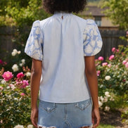 TCEC puff sleeve top featuring lightweight fabric and feminine design, with puffed sleeves and a fitted silhouette.