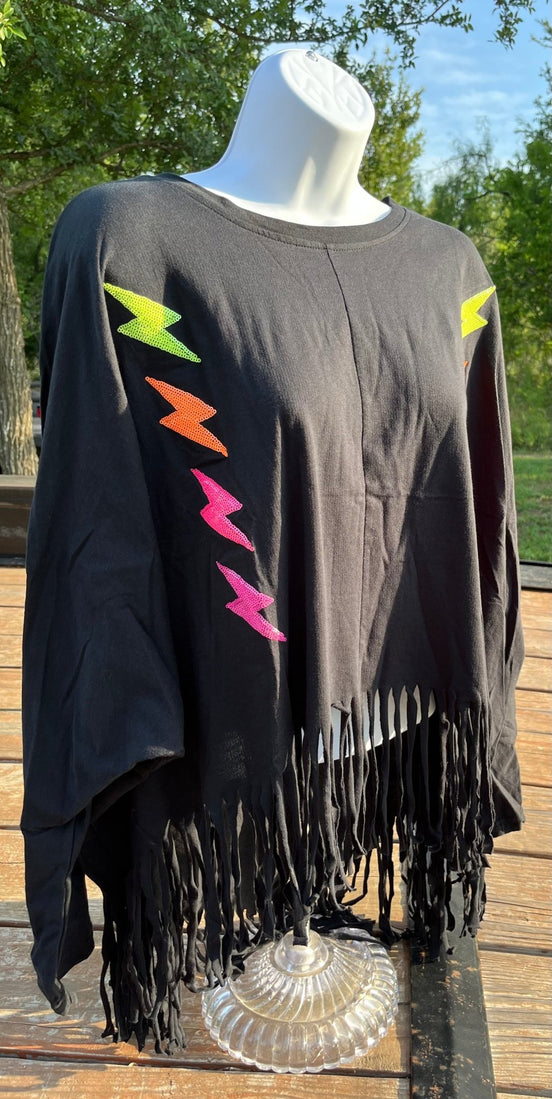 Vanilla Monkey Fringe Thunder Patch Top, stylish women's casual tops with fringe and patch details, in a vibrant design.