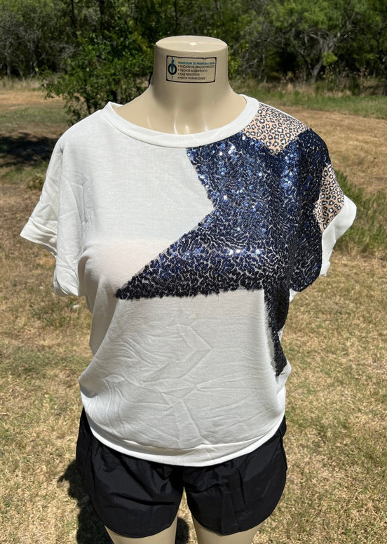 Vanilla Monkey sequins star top featuring a shiny, star-embellished design perfect for stylish casual wear.