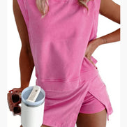 Green top and short skirt set from Wholesalesir, featuring a stylish matching ensemble for casual or summer wear.