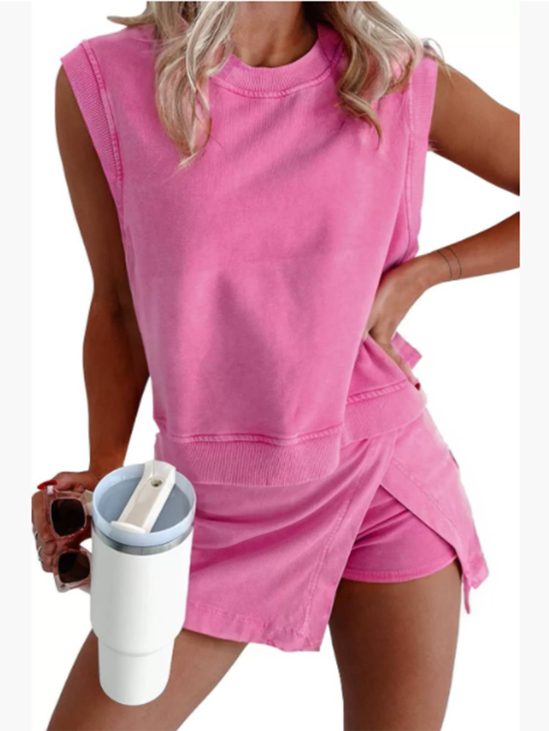 Green top and short skirt set from Wholesalesir, featuring a stylish matching ensemble for casual or summer wear.