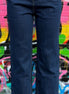 Wisteria Lane straight leg boyfriend fit cuffed jeans in dark denim, casual denim pants with relaxed fit and rolled cuffs.