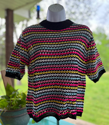 Miss Sparkling Fun Striped Top featuring colorful vertical stripes and a relaxed fit, perfect for casual wear.