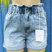 KanCan denim shorts with frayed hems and classic five-pocket design, casual summer style.