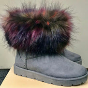 Yoki Fashion short boots with colorful faux fur trim, stylish shoes featuring vibrant fur accents and a sleek design.